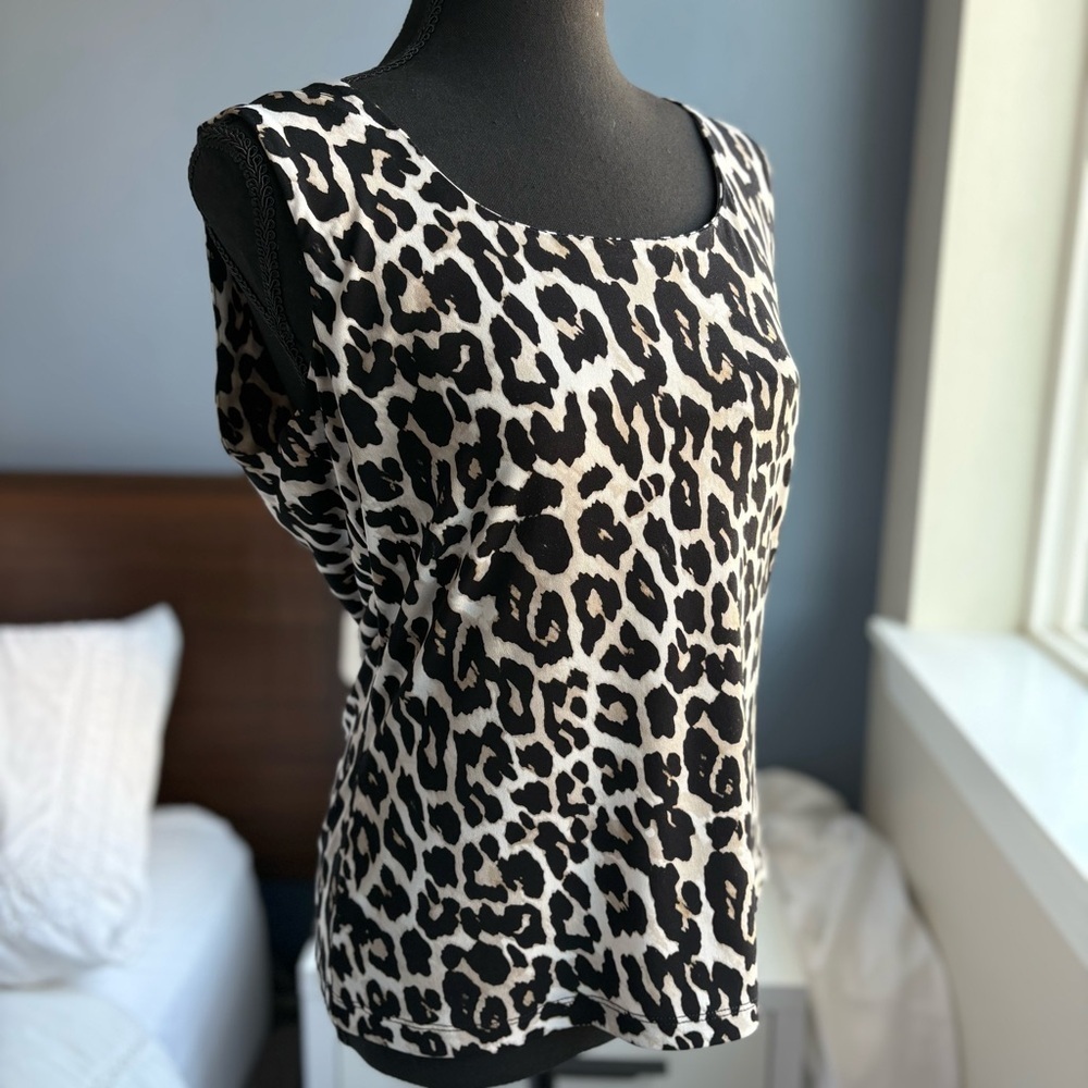 Calvin Klein Leopard Print Sleeveless Cami Blouse - Office Siren - Picture 7 of 15